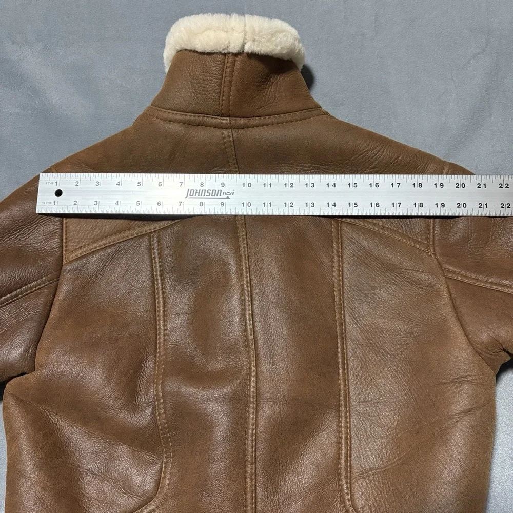 Shearling Lambskin B-3 Bomber Jacket Mens Size M Aviator Coat Brown Handmade NEW - Picture 12 of 16